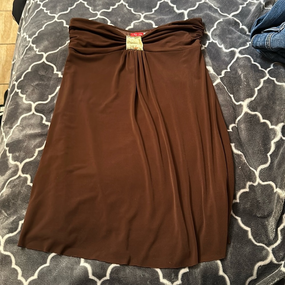 ruby rox brown bandeau top with gold sequins